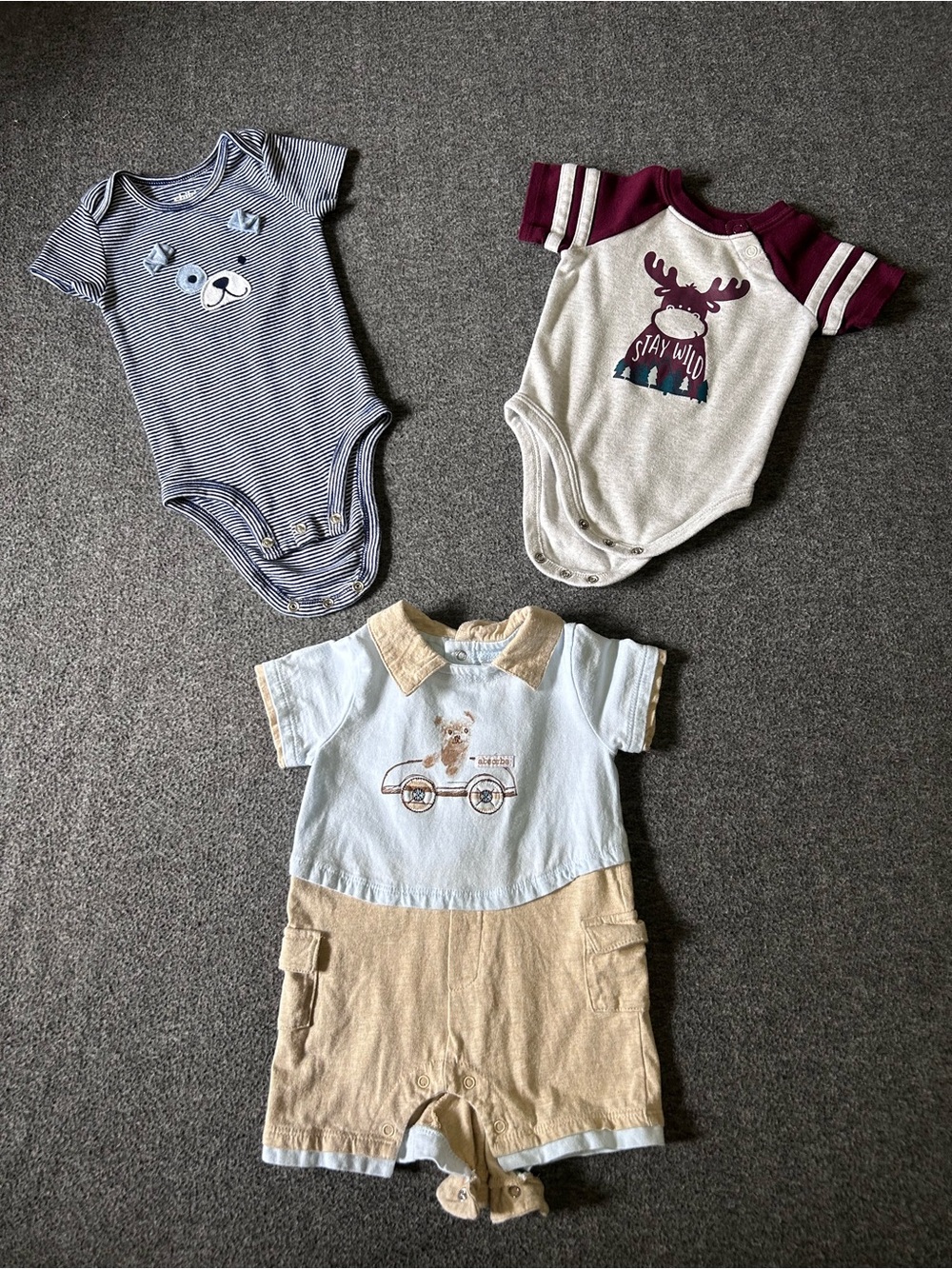 Lot of 3 Baby Boy Clothes 3-6 Months Romper & Bodysuits Absorba Garanimals
